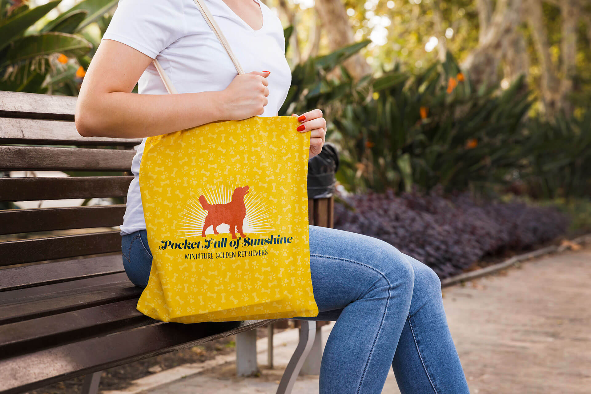 Pocket Full of Sunshine Miniature Golden Retrievers Woman Tote Bag Brand Logo Design